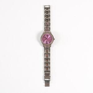 Pink Stainless Steel Quartz Crystal Watch Bracelet Wristwatch Jewelry Silver